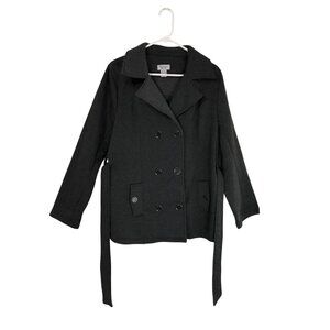 Sabrina Lauren Peacoat Jacket Gray Double-Breasted Belted Waist Size L